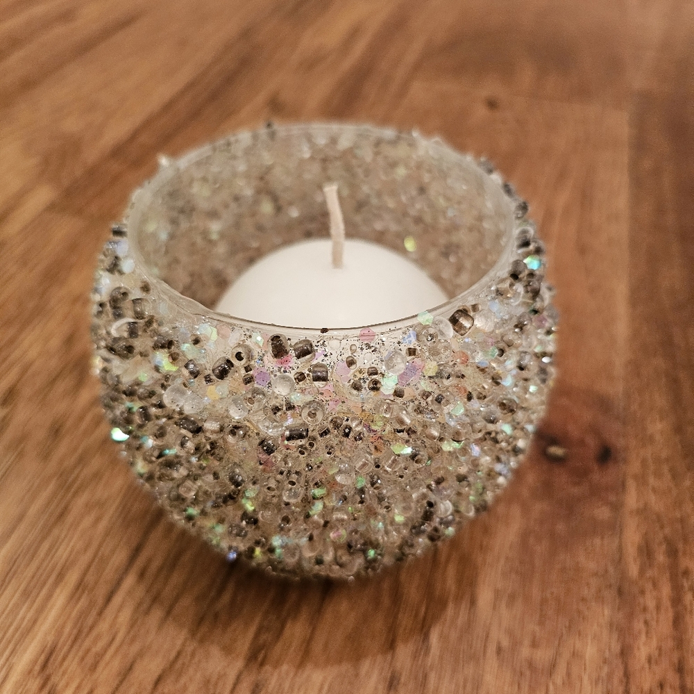 Vintage Silver Glistening Candle Holder and Candle Home Decor